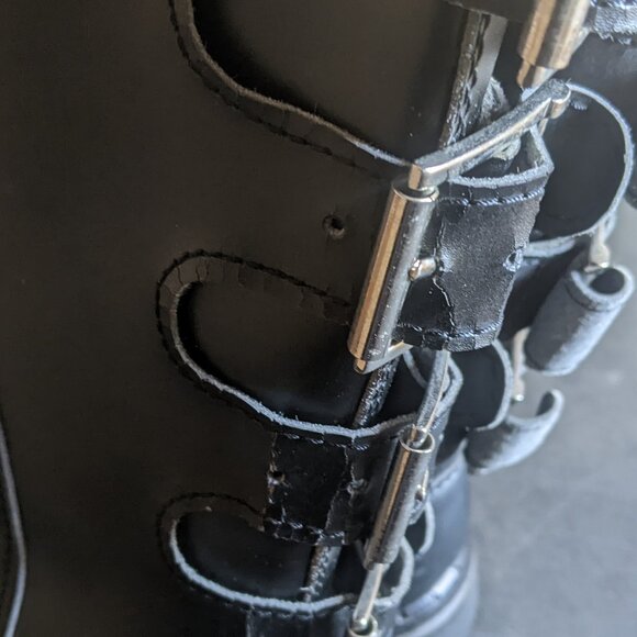 Vintage Demonia Goth Punk Boots 20 Eyelet Buckles Zippers Straps Size 5 - Picture 9 of 9